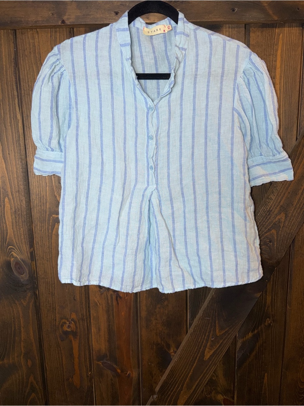 Stark X 100% Linen Striped Top Boho Coastal Cottagecore Prairie Minimalist XS